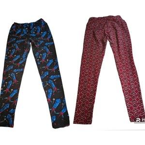 Lularoe Leggings Red Heart Valentines Day! Fire Crackers 4th Of July! 2 Pairs OS